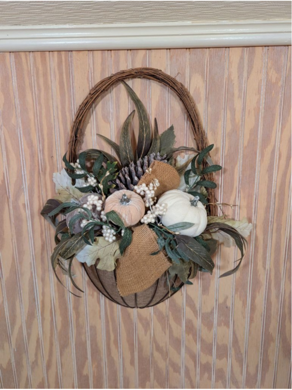 Festive Floral Door Wreath with Faux Flowers & Neutral Colors NWOT